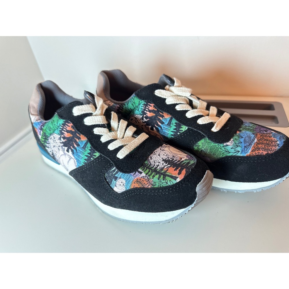Inkkas Jogger Sneakers Men Size 10 Forest Bear Print Black Suede Low Top Shoes